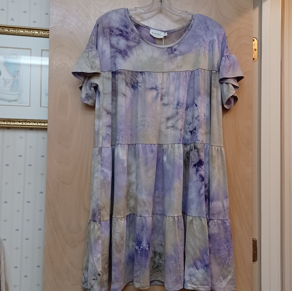 Purple Lilac Lavender Boho Tie Die Tiered Dress M New Tags NWT